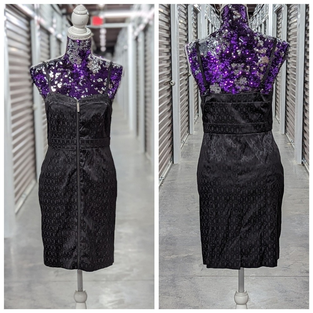 Dark Academia Cocktail Dress Kensie Black‎ Patterned Zip Sheath Size 6 Gothic